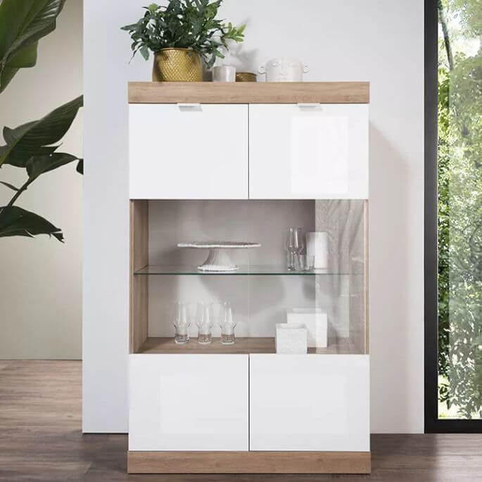 Vitrine contemporaine chêne/blanc laqué Virginia